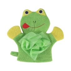 כפפה מעוצבת עם ספוג לרחיצת תינוקות באמבטיה - צורת צפרדע ירוקה