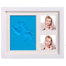 מסגרת דקורטיבית מעץ מלא ערכת טביעת רגל לתינוקות - צבע כחול