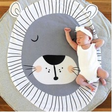 שטיח מעוצב לחדר ילדים ותינוקות זוחלים מכותנה בצורת אריה - צבע אפור