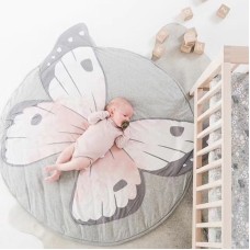 שטיח מעוצב לחדר ילדים ותינוקות זוחלים מכותנה בצורת פרפר - צבע אפור