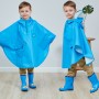 פונצ'ו מעוצב מעיל גשם עם גלימה לילדים וילדות בסגנון תלת מימד - צבע כחול גודל M