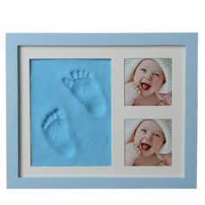 ערכת טביעת כף רגל לתינוק מעוצבת עם מסגרת עץ - צבע כחול