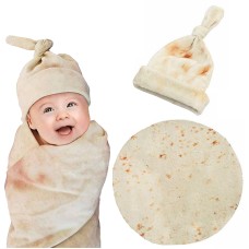 שמיכת תינוק וכובע לכיסוי מלא בד רך ונעים 90x90 ס