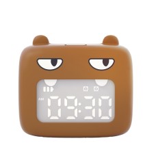 שעון מעורר מעוצב לילדים עם טעינת USB בסגנון דובי בצבע חום