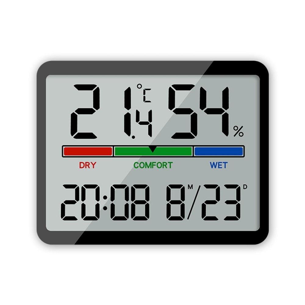 שעון מעורר דיגיטלי מסך LCD כולל תאריך, לחות וטמפרטורה בחדר - צבע שחור