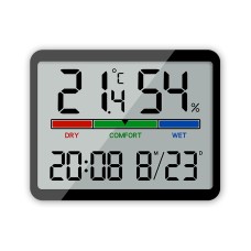 שעון מעורר דיגיטלי מסך LCD כולל תאריך, לחות וטמפרטורה בחדר - צבע שחור