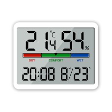 שעון מעורר דיגיטלי מסך LCD כולל תאריך, לחות וטמפרטורה בחדר - צבע לבן