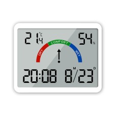 שעון מעורר דיגיטלי מסך LCD כולל תאריך, מד לחות וטמפרטורה בחדר - צבע לבן