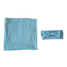 שמיכה מפנקת ורצועת ראש לעטיפת תינוק רך בסגנון נקודות - צבע כחול