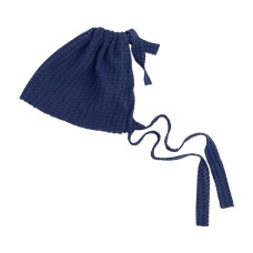 כובע אלסטי מפנק לתינוק עם שרוך לקשירה - צבע כחול כהה