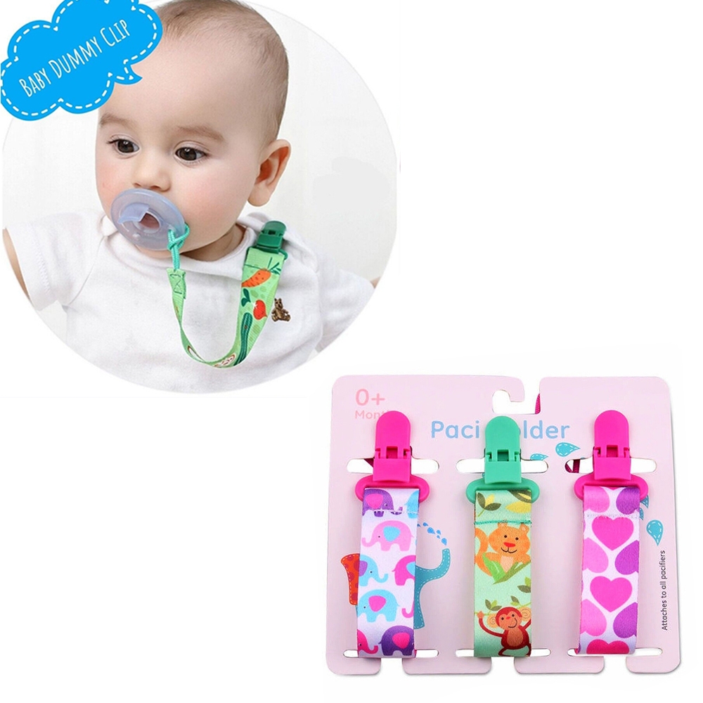 סט 3 יחידות תופסן מוצץ עם רצועה בסגנון מעוצב - צבע אקראי