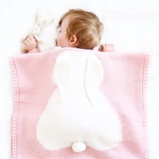 שמיכת צמר מפנקת לתינוקות בסגנון אוזני ארנב - צבע ורוד