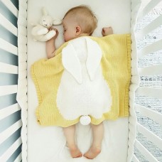 שמיכת צמר מפנקת לתינוקות בסגנון אוזני ארנב - צבע צהוב