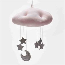 מובייל דקורטיבי לחדרי תינוקות מיועד לתלייה עם ירח וכוכבים - צבע כסף ורוד