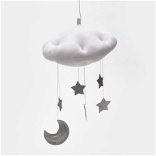 מובייל דקורטיבי לחדרי תינוקות מיועד לתלייה עם ירח וכוכבים - צבע כסף לבן