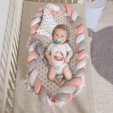 מגן למיטה לתינוקות רכים עד גיל שנה מבד כותנה נעים - צבע ורוד ולבן