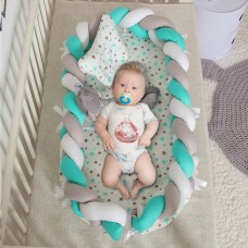 מגן למיטה לתינוקות רכים עד גיל שנה מבד כותנה נעים - צבע אפור ירוק