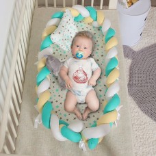 מגן למיטה לתינוקות רכים עד גיל שנה מבד כותנה נעים - צבע כחול צהוב ולבן