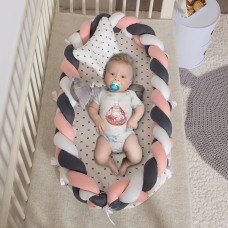 מגן למיטה לתינוקות רכים עד גיל שנה מבד כותנה נעים - צבע כתום לבן ואפור