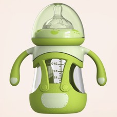 בקבוק זכוכית לתינוקות עם ידיות מסיליקון לאחיזה נוחה - 240 מ