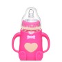 בקבוק שתייה מזכוכית לתינוק עם ידיות אחיזה מסיליקון - צבע ורוד