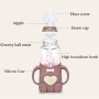 בקבוק שתייה מזכוכית לתינוק עם ידיות אחיזה מסיליקון - צבע גווני ורוד