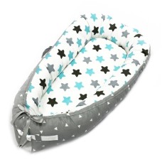 מיטת תינוק נשלפת רכה ובטוחה עשויה מכותנה רב שימושית - בסגנון כוכבים טורקיז