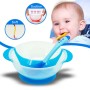 ערכת מזון 3 חלקים לתינוק הכוללת קערה וכף סיליקון רכה - צבע כחול