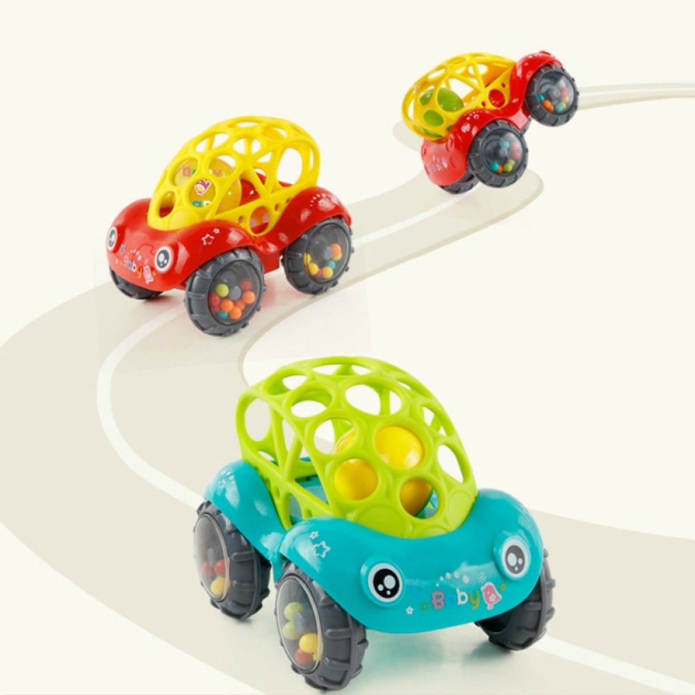 משחק לתינוקות מכונית פלסטיק רכה משולבת עם כדורים צבועניים - צבע אדום