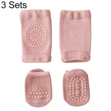 סט גרביים וברכיות להגנה מפני החלקה לתינוקות גיל 0-1 - צבע ורוד