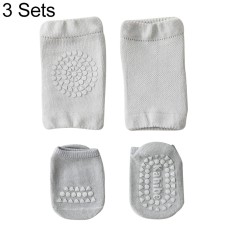 סט גרביים וברכיות להגנה מפני החלקה לתינוקות גיל 0-1 - צבע אפור בהיר