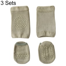 סט גרביים וברכיות להגנה מפני החלקה לתינוקות גיל 0-1 - צבע חאקי בהיר