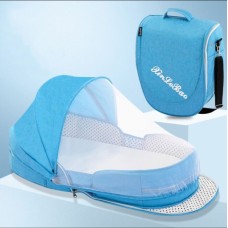 תיק מעוצב נפתח לעריסת תינוק פונקציונלי ושימושי לטיולים - צבע כחול עם רשת