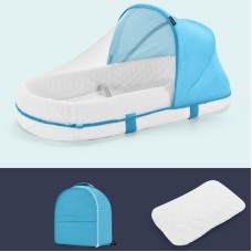 ערסל נייד לתינוק פונקציונלי עם כילה נגד יתושים - צבע לבן כחול עם כרית