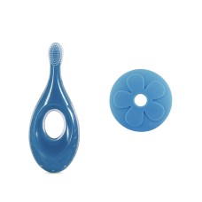 מברשת שיניים מעוצבת משולבת נשכן סיליקון לתינוקות - כחול