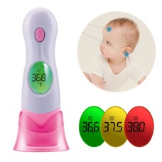 מדחום דיגיטלי למדידת חום לתינוקות דרך המצח או האוזניים מסך LCD - ורוד