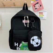 תיק גב מעוצב לבית ספר לילדים עם כדורגל - שחור